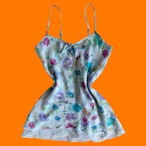 00's vintage pastel blue floral chiffon y2k fairy lingerie slip dress SMALL
